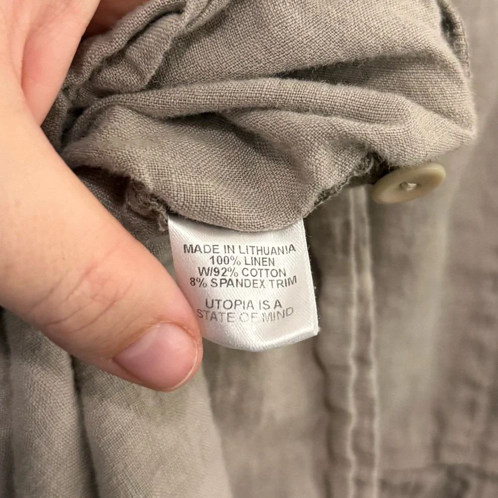 Flax Sleeveless Linen Dress Medium Beige Single Pocket - Picture 3 of 5